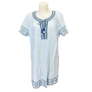 Vineyard Vines Seaspray Striped Blue White Emboroidered‎ Shift Dress Tassel sz L